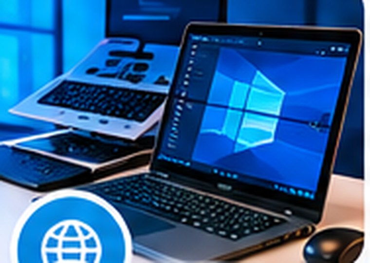 Illustrated laptop and digital documents
